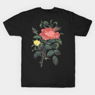 Rose Flowers Vintage Botanical Illustration T-Shirt